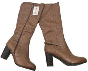 Journee Collection ~Woman Size 8.5M~ Car Tan Knee High Boots Faux Leather NWOB.